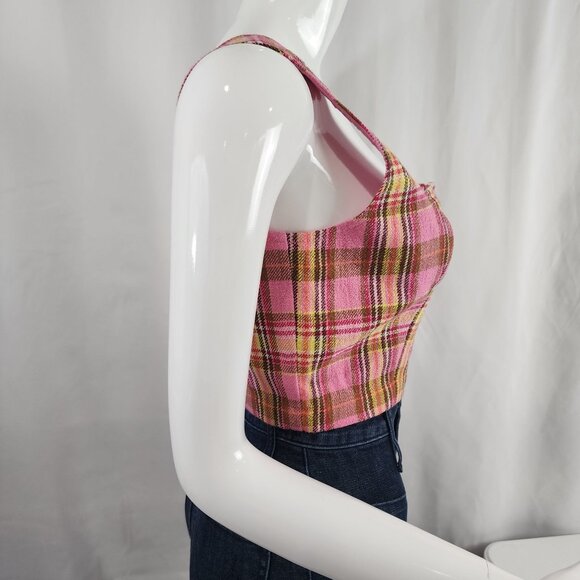 Maeve By Anthropologie Pink Combo Plaid Crop Top Size 2 - Picture 3 of 13